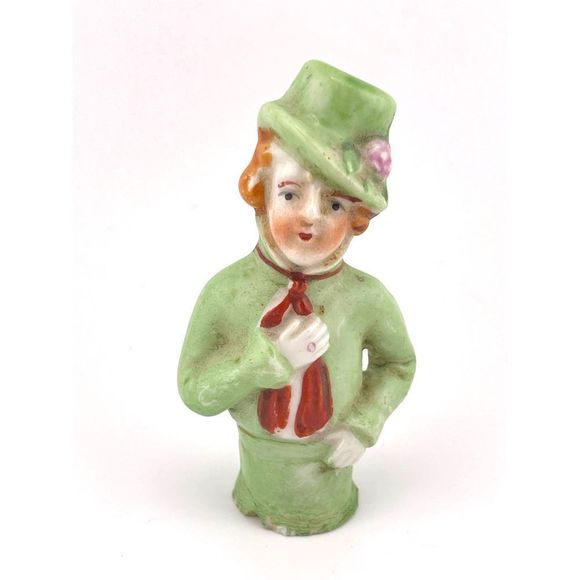 VTG Made In Japan Green Suit And‎ Hat Porcelain Figurine 3" - Picture 1 of 6